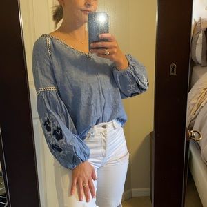 Zara Denim Embroidered Top